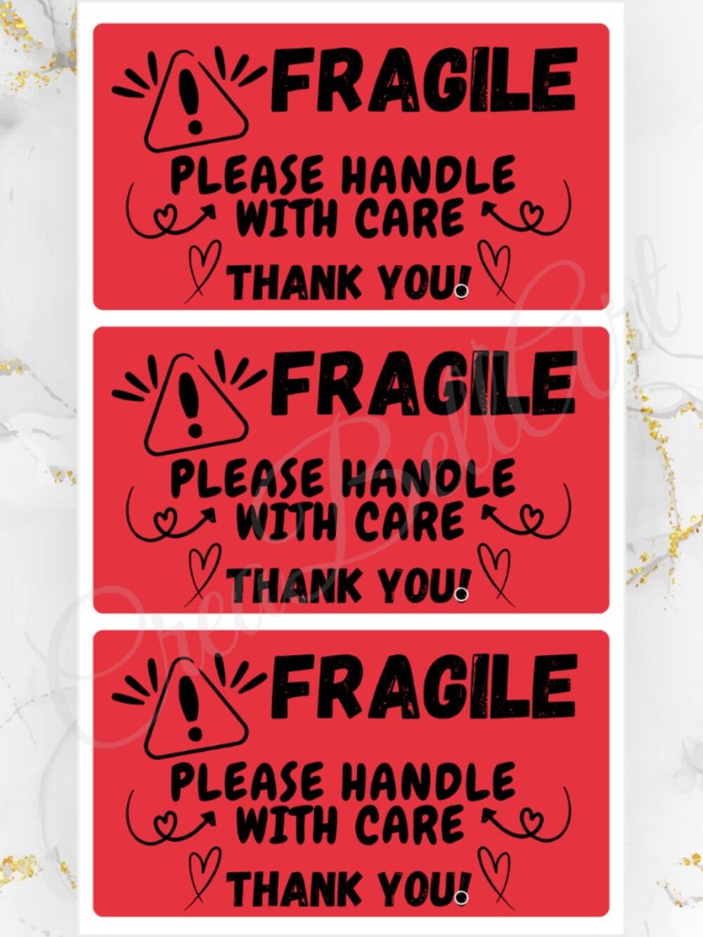 100 Fragile Stickers thermal Thank you Stickers 2.25" x 1.25" Rectangle